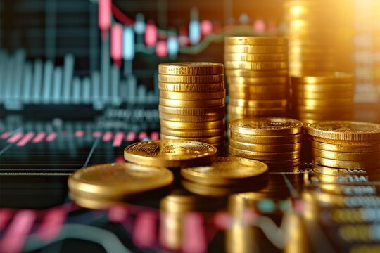 Forex trading concept coin and graph chart for financial analysis