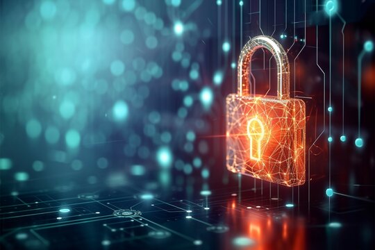 Digital security padlock symbolizing protection on a network backdrop