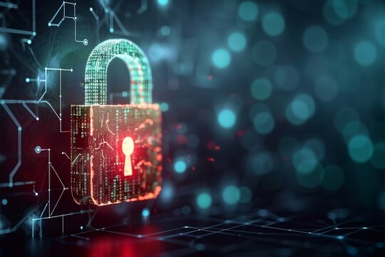 Digital security padlock symbolizing protection on a network backdrop