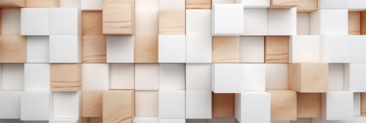 wooden cubes background, texture in light and white tones. natural banner, backdrop, wall. woodworking industry, wood products. - obrazy, fototapety, plakaty