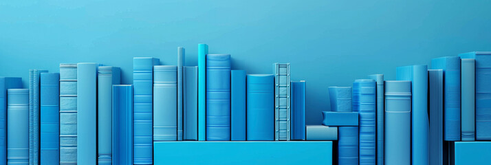 Obraz premium Farblich Abgestimmte Bücherreihe auf Hellblauem Hintergrund