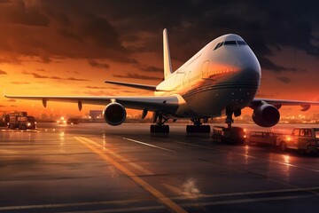 Fototapeta na wymiar A massive plane delivering parcels on an airport runway, facilitating global business logistics. Generative AI