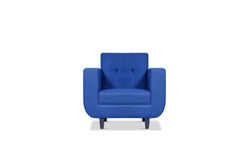 Blue quilted fabric classic sofa isolated on white background. Series of furniture
