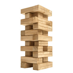 Wooden tower made of blocks isolated on a white background.