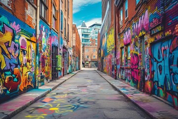 Vibrant graffiti alley in urban art district