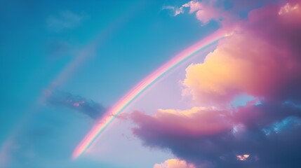 Beautiful rainbow and Blue sky with cloud in summer day
