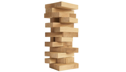 Wooden tower made of blocks isolated on a white background.