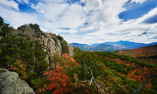 View of the Adirondack mountains in Autumn from Owls head mountain, Adirondacks, New York State, United States 
