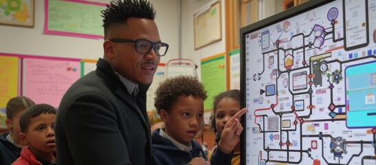 Man Teaching Children Science at School Generative AI