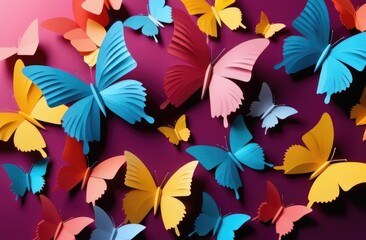 Fototapeta na wymiar Zero Discrimination Day, colorful paper butterflies, rainbow colors, cut out of paper