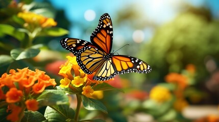 Beautiful image in nature of monarch butterfly on lantana flower