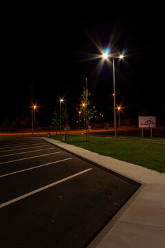 An empty car park at night in France near cholet
