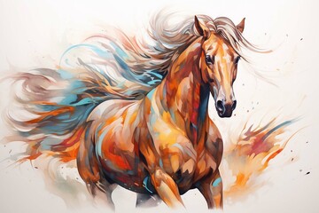 
A painting of a horse on white background