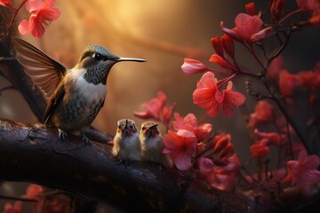 A Photo of a Hummingbird and Her Babies in a Winter Setting