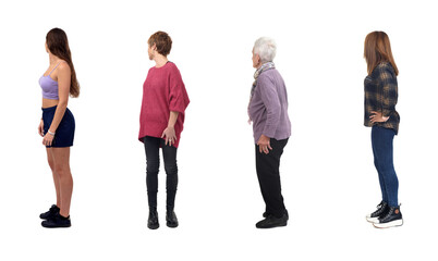 group of women looking back on white background