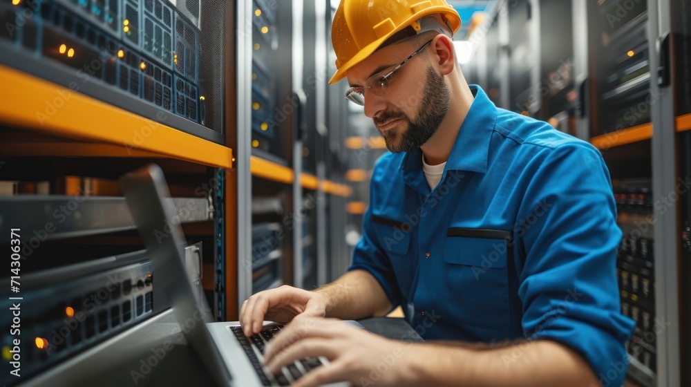Poster it professional working on big data in server room data center generative ai