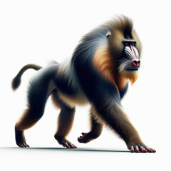 mandrill, mandrillus sphinx, Simia sphinx, baboon monkey with colorful face, African wildlife apes, high quality portrait, isolated white background.