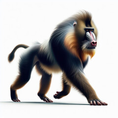 Fototapeta premium mandrill, mandrillus sphinx, Simia sphinx, baboon monkey with colorful face, African wildlife apes, high quality portrait, isolated white background.