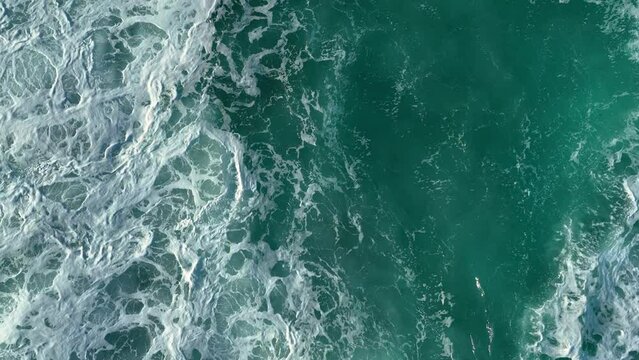 Aerial Drone Shot of Sea Waves with Splashes and white Foam