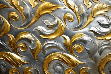 Gilded wallpaper, silver and gold accents with retro vintage influence, surface material texture