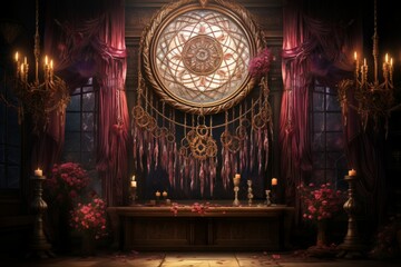 Obraz premium Ornate dreamcatcher tapestries, woven with threads of hope and woven dreams - Generative AI