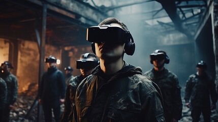 Military men in VR glasses