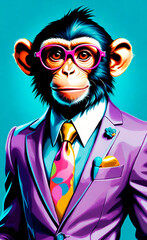business little funny monkey in a suit, fantasy art
