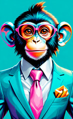 business little funny monkey in a suit, fantasy art