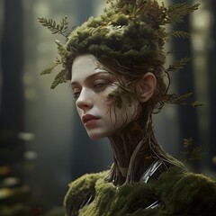 Illustration einer mystischen Elfe in einem Zauberwald - obrazy, fototapety, plakaty