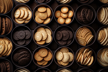 Variety of Cookies in Bowls, Delicious Assortment from Top View