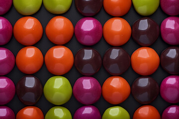 Organized Array of Shiny Colorful Candies, Patterned Sweet Background