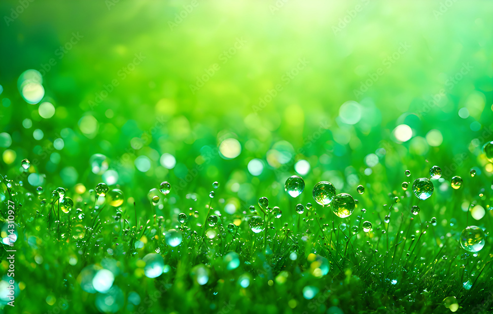 Wall mural green grass with water drops nature background