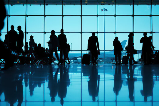 silhouettes of business people at an airport