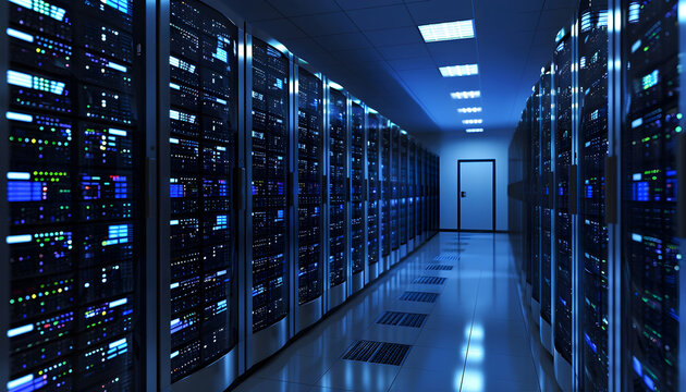 Server racks in computer network security server room data cente