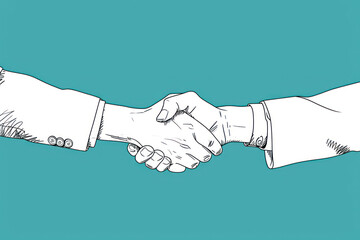 two people shake hands in front of blue background