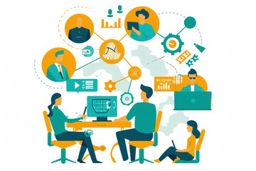 work people working with different icons