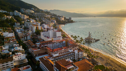 Naklejka premium Puerto Vallarta aerial of romantic zone old town Nayarit Mexico drone 