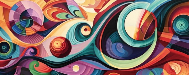 bright painting of abstract shapes and colorful shades