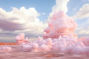 Alienlike landscape with cotton candy clouds in Utah.