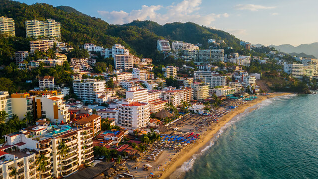 Puerto Vallarta aerial view at sunset scenic travel destination mexico 