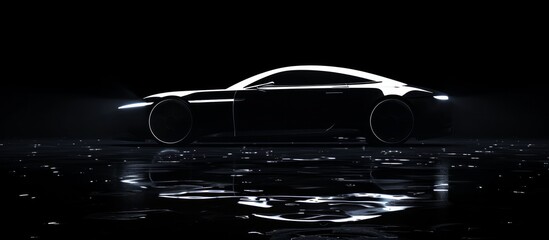 a futuristic car silhouette in the dark