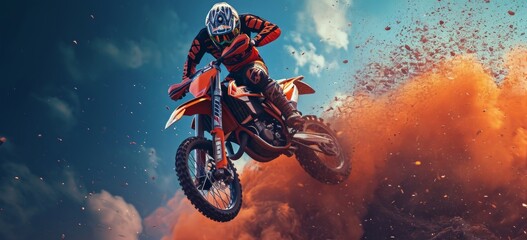 a motocross rider blowing air while doing stunts in the air