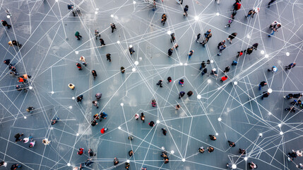 Connected Horizons: Aerial Tapestry of Human Networks. Generative AI - obrazy, fototapety, plakaty