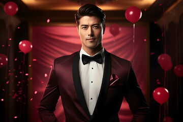 Creative graphics collage illustration of handsome guy person in elegant outfit celebrate vip party - Powered by Adobe