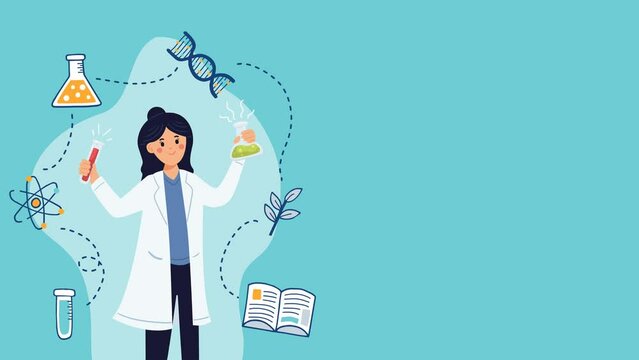 Happy Women Scientists Day animation with empty space