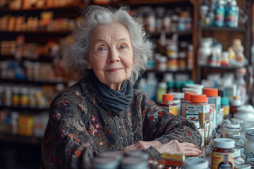 A lady in her natural products shop - obrazy, fototapety, plakaty
