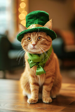 st patricks day cat portrait, celebrating St. Patrick's Day. St. Patrick's Day card