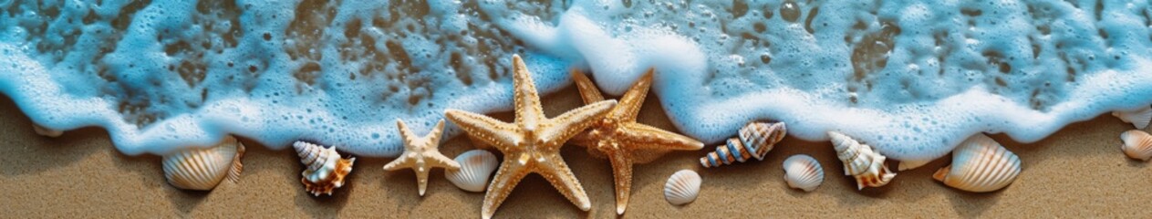Glimmering Starfish & Shells on Tranquil Beach