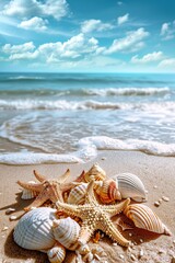 Fototapeta na wymiar Starfish & Seashells Bedazzle Shore