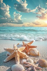 Fototapeta na wymiar Starfish and shells unite